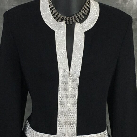 BEAUTIFUL St John evening knit black white rhinestones embellished skirt suit 8 - Picture 5 of 11